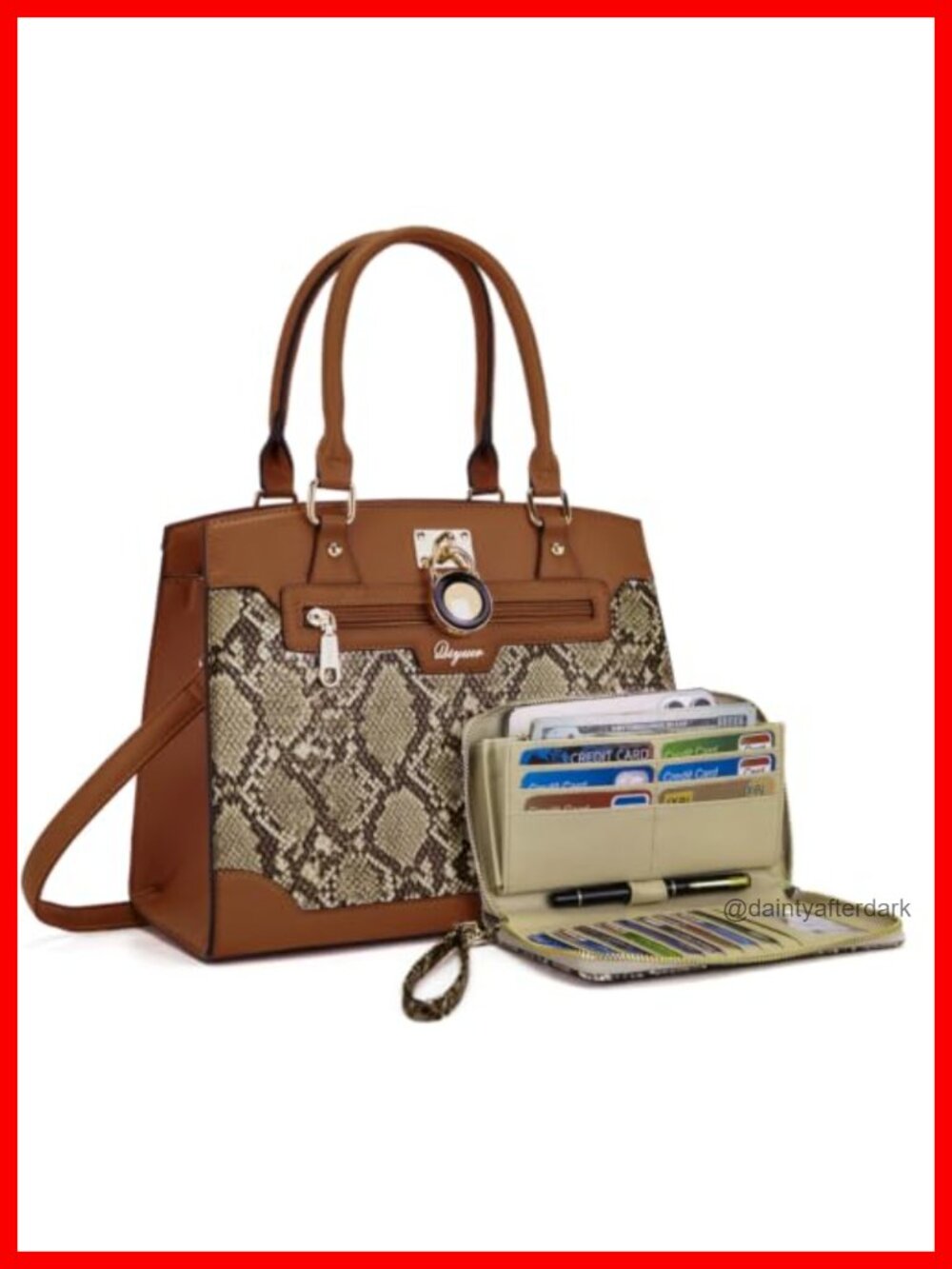 Faux Leather Satchel Handbag & Wallet Set RFID Blocking Vegan Leather Top